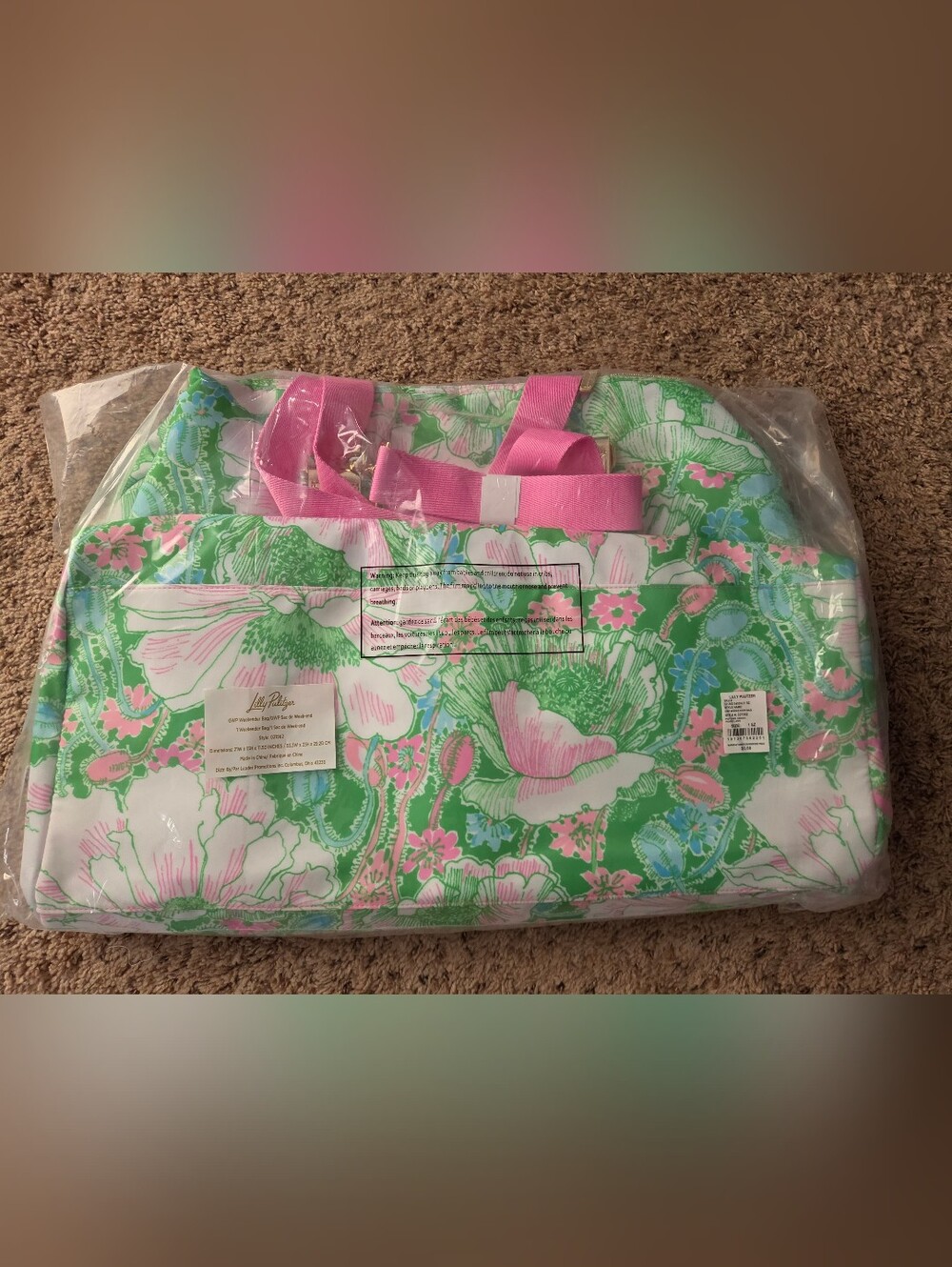 NIP Lilly Pulitzer Weekender Bag In Putting Green Poppyland - Green Pink Floral - Picture 2 of 4